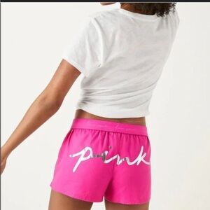 PINK Victoria's Secret Bright Pink Sleep Boxer Silver Brand On Back Like New